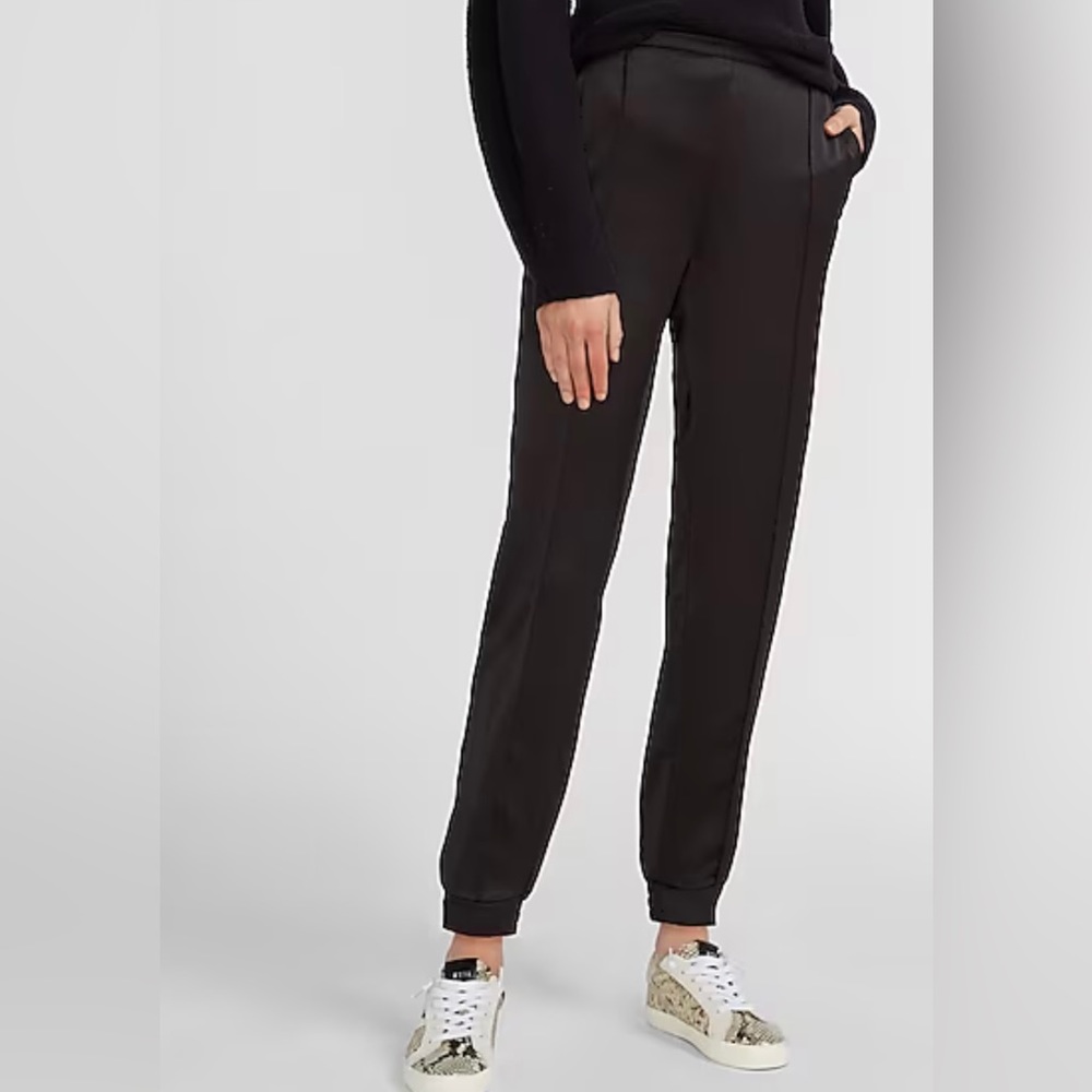 Express Black High Waisted Satin Seamed Front Size